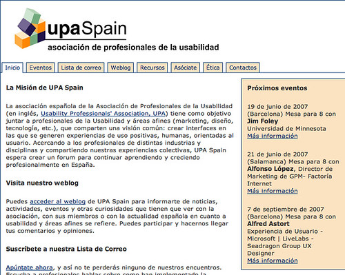 Captura de pantalla del sitio web de UPA Spain