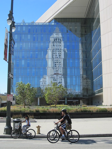 Now ubiquitous City Hall reflection in new LAPD HQ windows