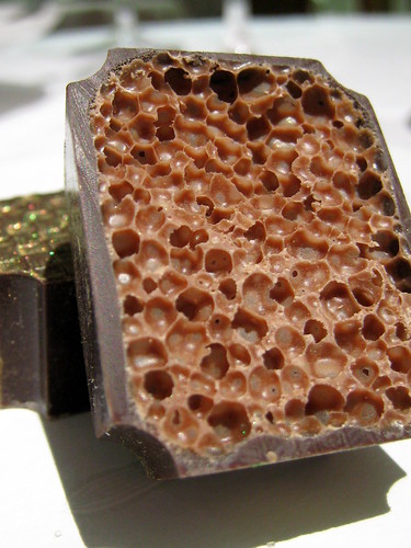 Honeycomb interior of the orange chocolate
