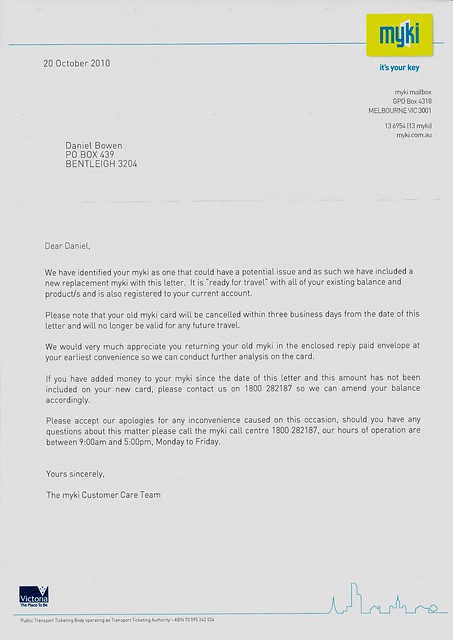 The letter from Myki