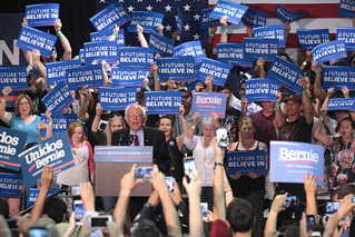 Bernie Sanders with supporters