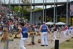 The Winner checks the competition - Woodchop & Saw Championships, Sydney Royal Easter Show.