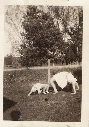 Backbends- my mom (left) and aunt Helen