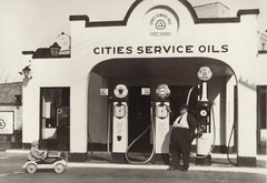 Cities Service Gas Station with Attendant and Child