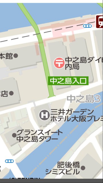 地図見たら、阪神高速中之島入り口付近に空...