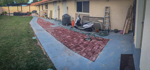 The new backyard partly done.   New bricks and a sunshade. • <a style="font-size:0.8em;" href="http://www.flickr.com/photos/96277117@N00/25628077463/" target="_blank">View on Flickr</a>