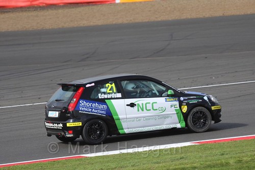Nathan Edwards in the BRSCC Fiesta Championship at Silverstone, April 2016