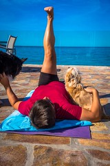 Trying to do yoga with the dogs.