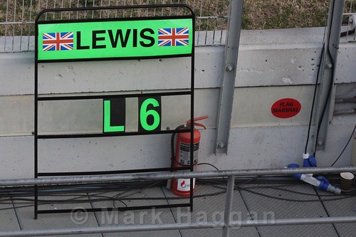 Lewis Hamilton's pit board during Formula One Winter Testing 2016