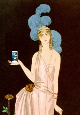 Woman with iPhone, after George  Barbier (detail)