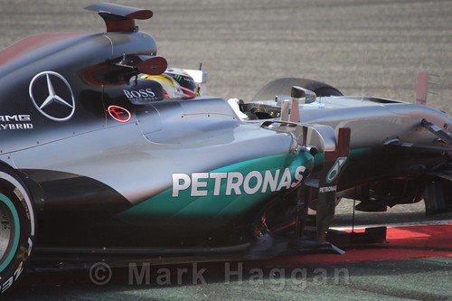 Lewis Hamilton in the Mercedes at Formula One Winter Testing 2016