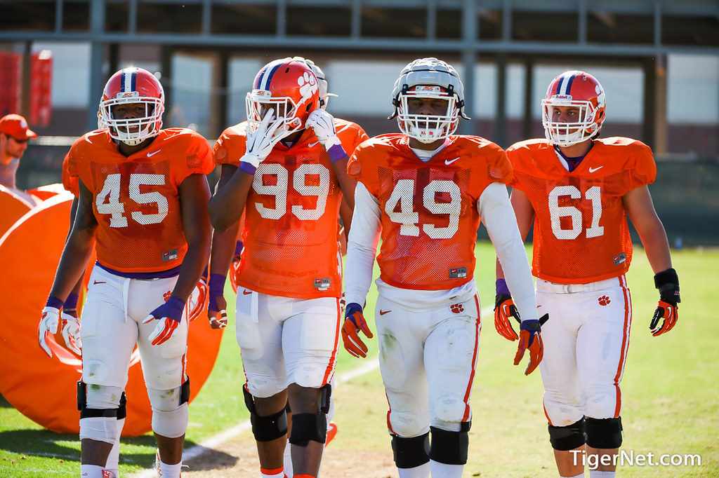 Clemson Football Photo of Chris Register and Clelin Ferrell and Richard Yeargin and practice