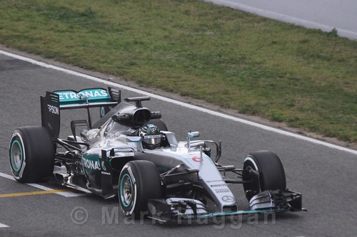 Nico Rosberg in his Mercedes in Formula One Winter Testing 2016