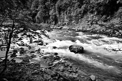 A Long Exposure of the Snoqualmie River (Black & White)