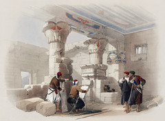 Deir el Medina (Dayr al Madinah) is an ancient Egyptian village which was home to the artisans who worked on the tombs in the Valley of the Kings illustration by David Roberts (1796-1864).