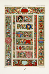 16th and 17th Century pattern from L&#39;ornement Polychrome (1888) by Albert Racinet (1825&ndash;1893). Digitally enhanced from our own original 1888 edition.