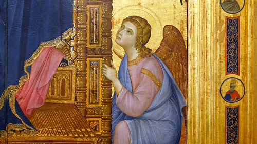 Duccio, Rucellai Madonna, detail with angel