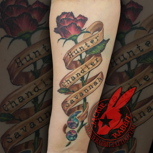 Healed Color Tattoo Realistic Realism Red Rose Banner Bud Lettering best  Font Name Daughter Stem Flower Tattoo by Jackie Rabbit - a photo on  Flickriver