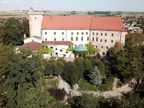 Zamek Biskupi w Otmuchowie od zachodu z lotu ptaka