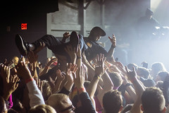 Holy Goof crowd surfs at The Bourbon Theatre on October 24, 2018, in Lincoln, Nebraska.