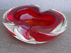 Murano Sommerso Cased Red Glass Geode Bowl 1960's Mid Century Modern