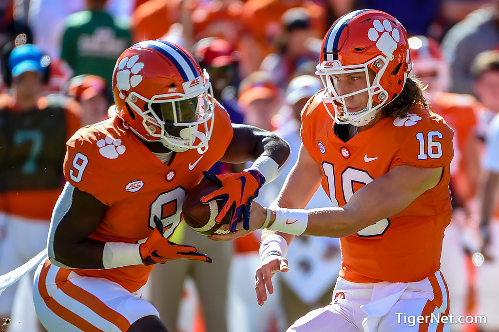 Clemson Football Photo of Travis Etienne and Trevor Lawrence and Louisville