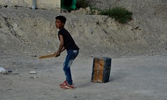 Improvising with equipment for a game of backyards cricket