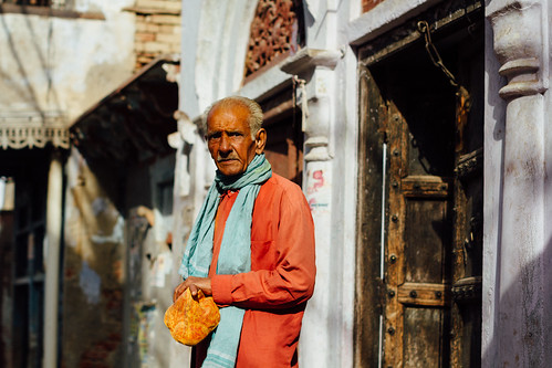 Hindu Man in Orange Shirt, Uttar Pradesh India