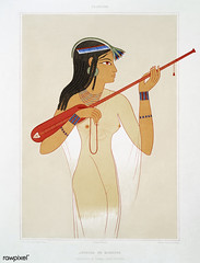 Mandore player from Histoire de l&#39;art égyptien (1878) by Émile Prisse d&#39;Avennes (1807-1879). Digitally enhanced by rawpixel.
