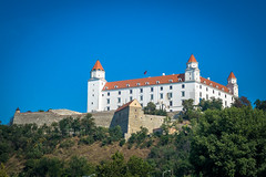 Beautiful buildings and castle walls while cycling in Slovakia.