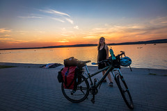 Stephanie happy to arrive on the shores of Lake Velence in Hungary after spending time in busy Budapest.