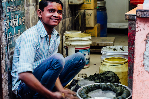 Boy Preparing Bhang for Holi, Mathura India